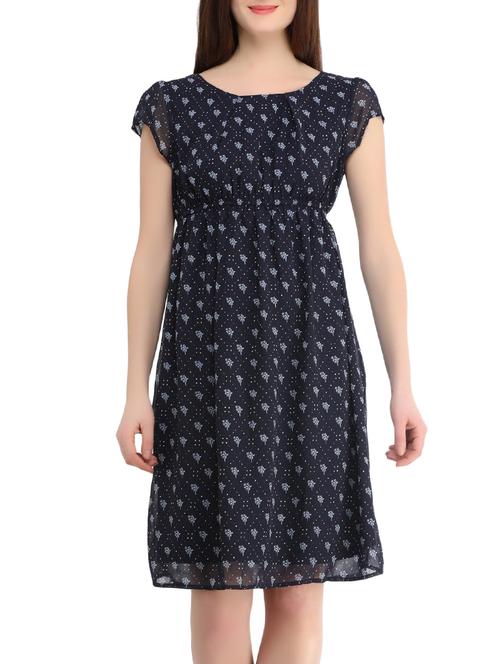 navy blue printed dress - 13338240 - Very Small Image - 1