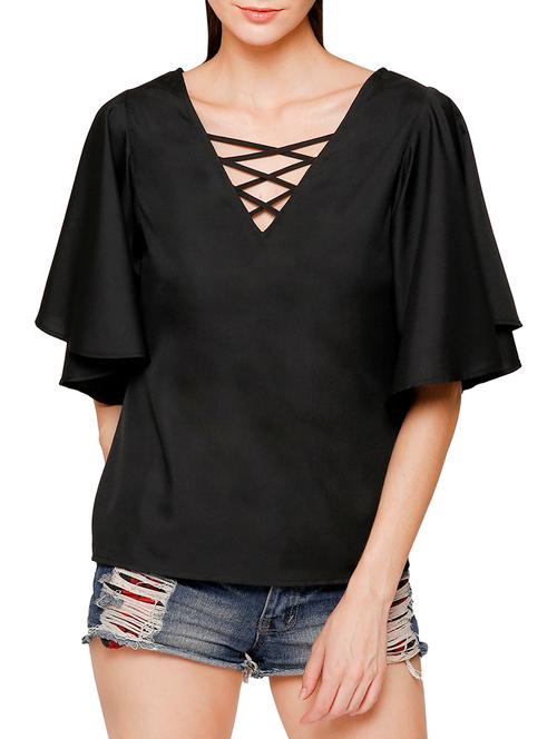 criss-cross flare sleeved top - 13340294 - Very Small Image - 1