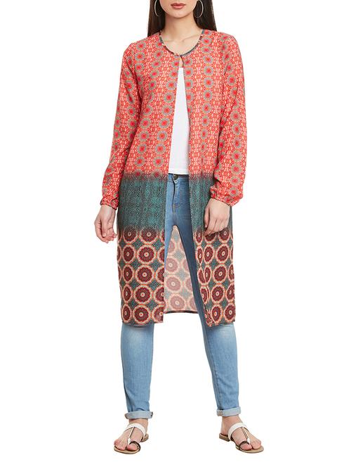 orange printed crepe regular shrug - 13340553 - Very Small Image - 1