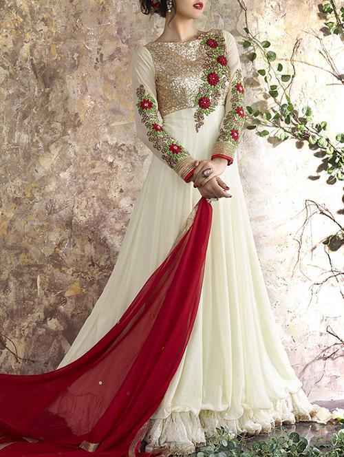 embroidered semi-stitched anarkali suit - 13341354 - Very Small Image - 1