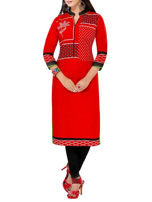 red rayon printed unstitched kurta - 13341840 - Very Small Image - 1