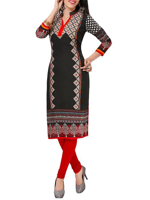 black rayon printed straight kurta - 13341843 - Very Small Image - 1