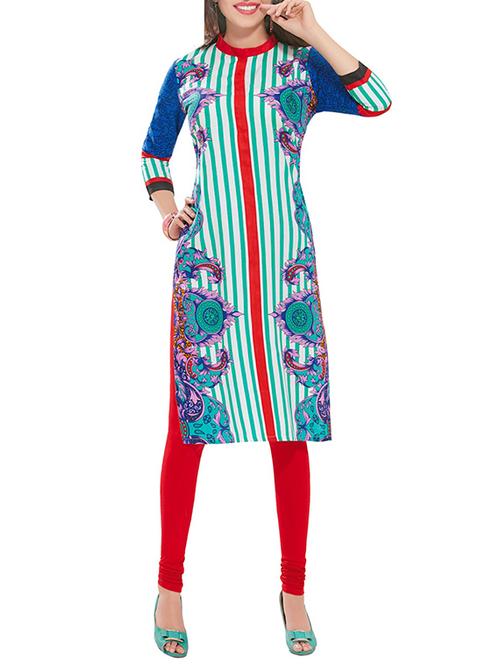 blue rayon printed unstitched kurta - 13341847 - Very Small Image - 1