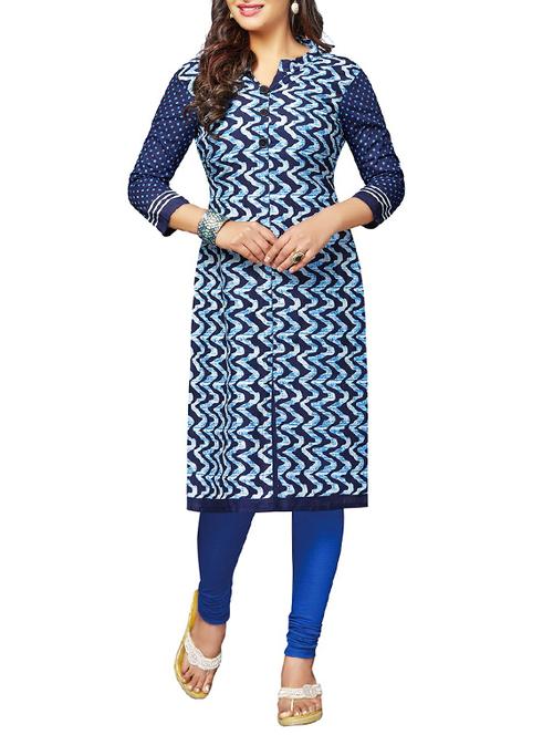 blue cotton printed unstitched kurta - 13341878 - Very Small Image - 1