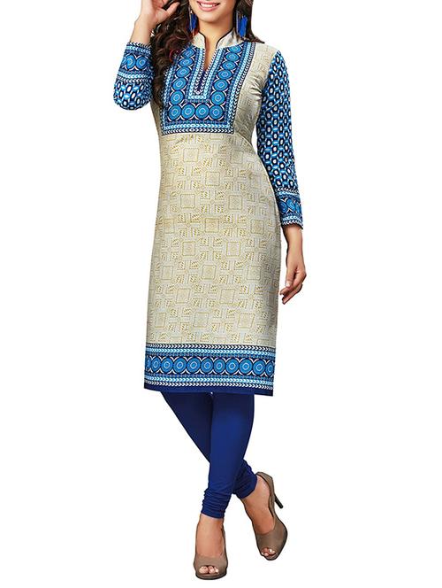beige cotton unstitched kurta - 13341913 - Very Small Image - 1