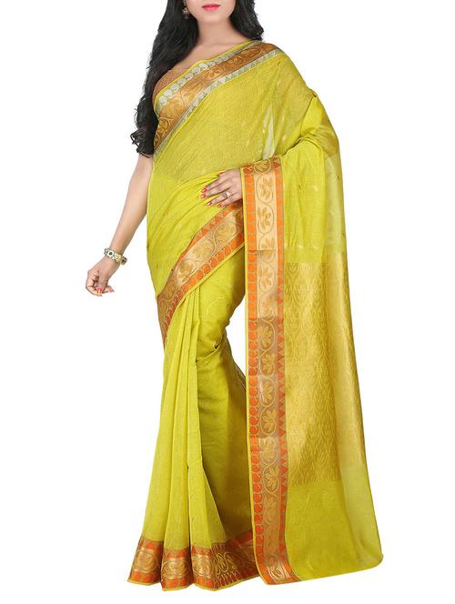 yellow silk blend woven saree with blouse - 13342382 - Very Small Image - 1