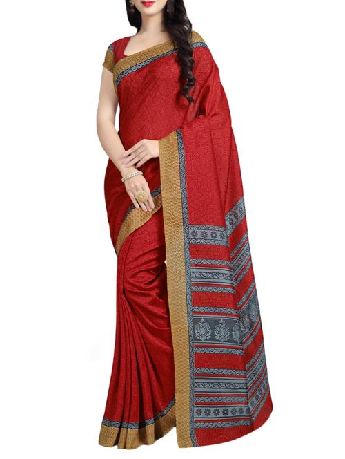 red art silk saree with blouse - 13343998 - Very Small Image - 1