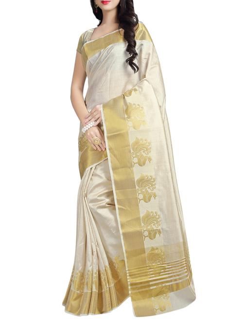 cream art silk saree with blouse - 13344209 - Very Small Image - 1