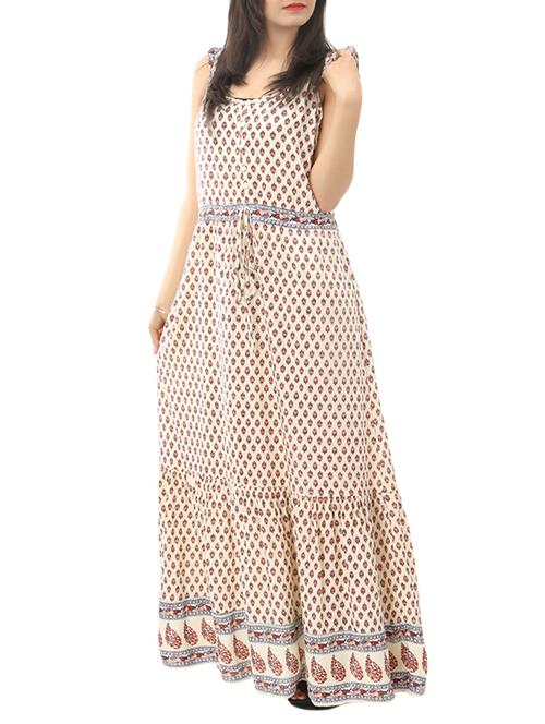 cream printed rayon dress - 13344889 - Very Small Image - 1