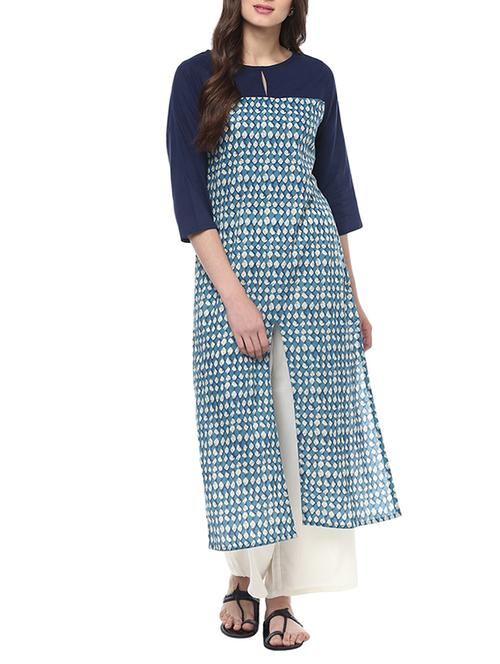blue cotton printed kurta bottom set - 13345059 - Very Small Image - 1