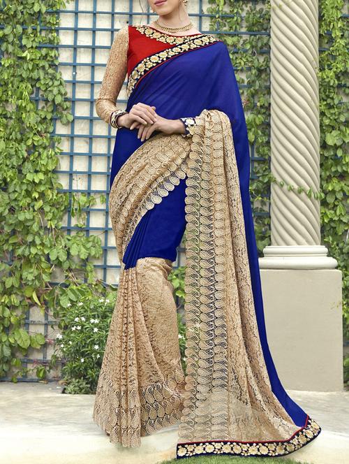 blue chiffon embroidered saree with blouse - 13346338 - Very Small Image - 1