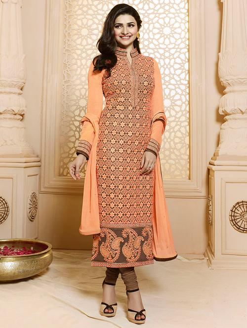 orange churidaar dress material - 13348281 - Very Small Image - 1