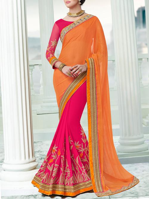 orange half and half saree with blouse - 13349908 - Very Small Image - 1