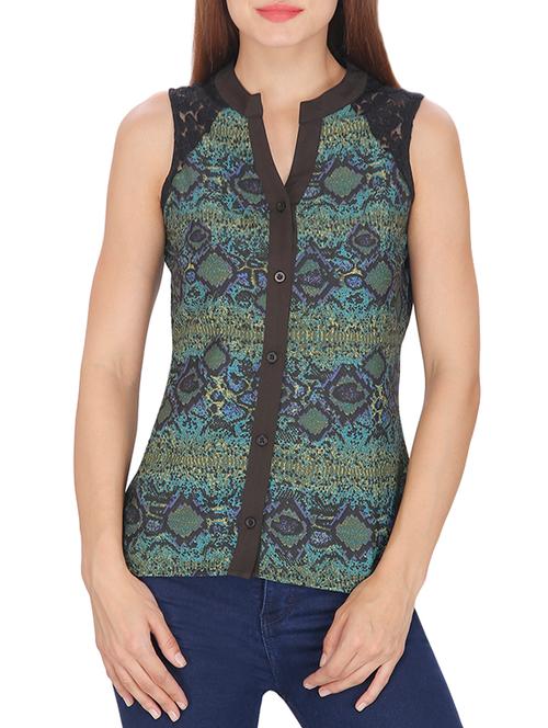 green printed crepe regular shirt - 13352272 - Very Small Image - 1