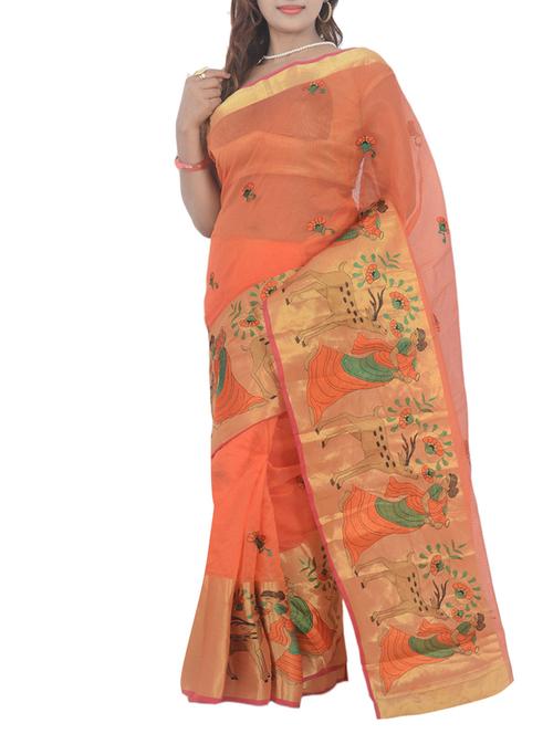 orange art silk woven saree with blouse - 13352662 - Very Small Image - 1