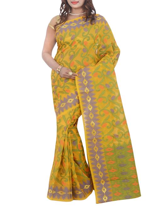 yellow art silk woven saree with blouse - 13352674 - Very Small Image - 1