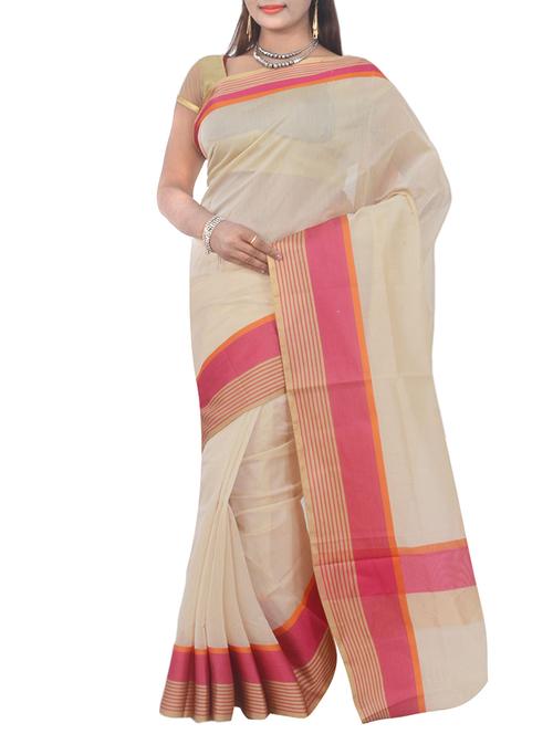 beige art silk bordered saree with blouse - 13352678 - Very Small Image - 1