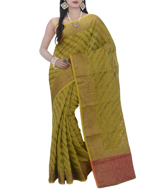 mehandi art silk woven saree with blouse - 13352720 - Very Small Image - 1