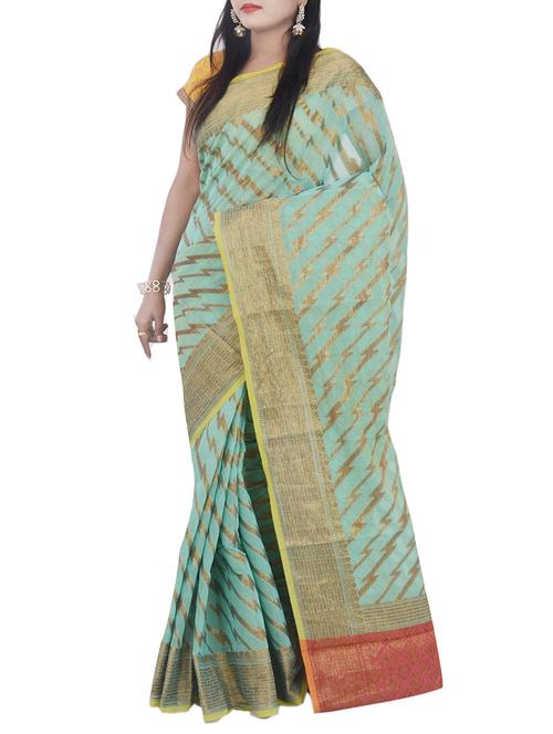 turquoise art silk woven saree with blouse - 13352721 - Very Small Image - 1
