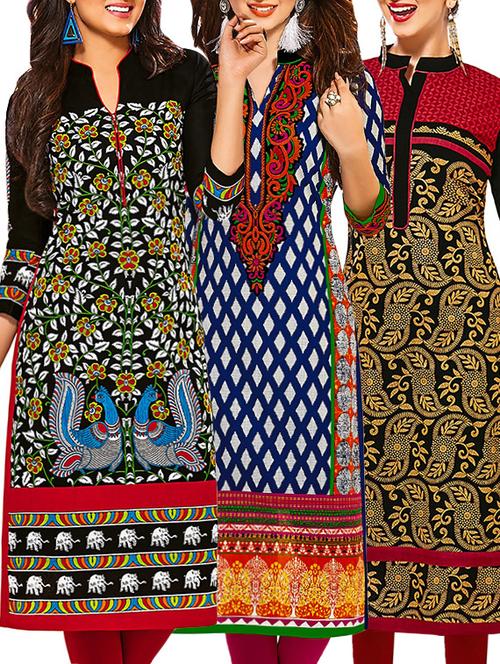 multi colored cotton combos kurta - 13353121 - Very Small Image - 1