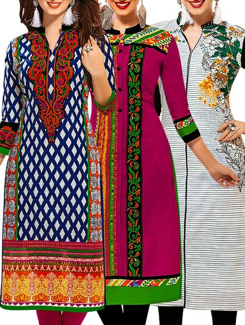 multi colored cotton combos kurta - 13353128 - Very Small Image - 1