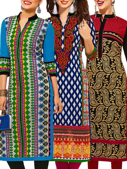 multi colored cotton combos kurta - 13353160 - Very Small Image - 1