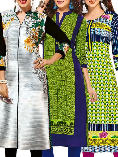 set of 3 multi colored cotton unstitched kurta - 13353427 - Very Small Image - 1