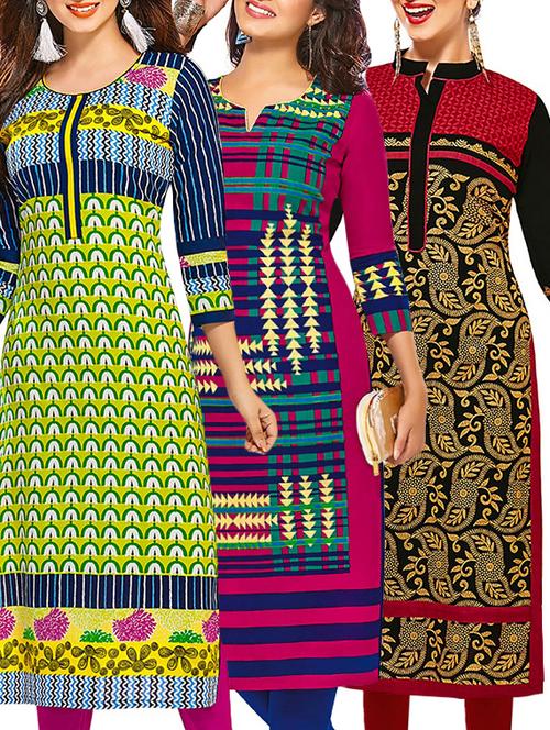 set of 3 multi colored cotton unstitched kurta - 13353455 - Very Small Image - 1