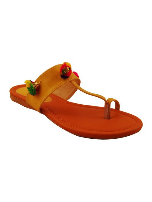 yellow pom poms one toe kolhapuri - 13354442 - Very Small Image - 1