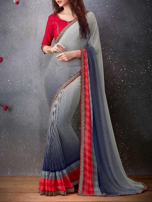 grey georgette printed saree - 13356656 - Very Small Image - 1