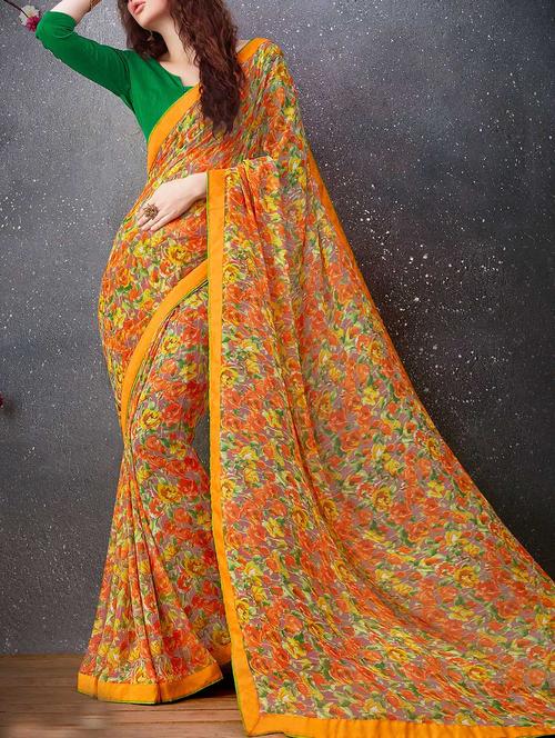 orange georgette printed saree - 13356662 - Very Small Image - 1