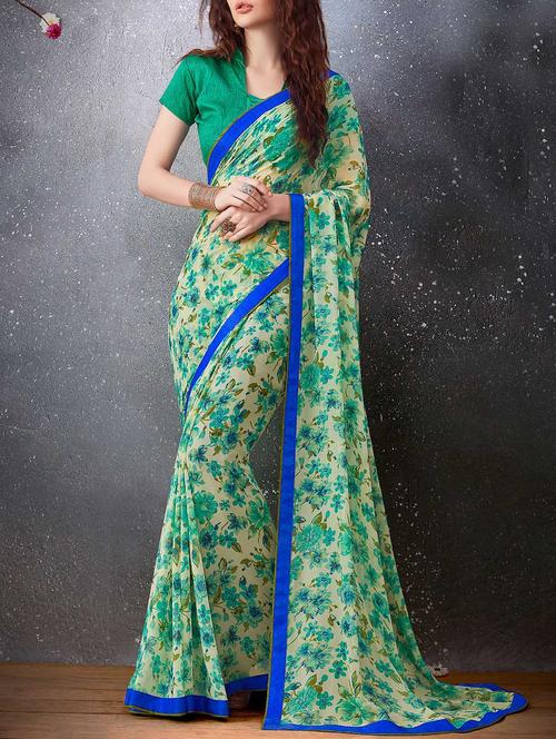 ggreen georgette printed saree - 13356663 - Very Small Image - 1