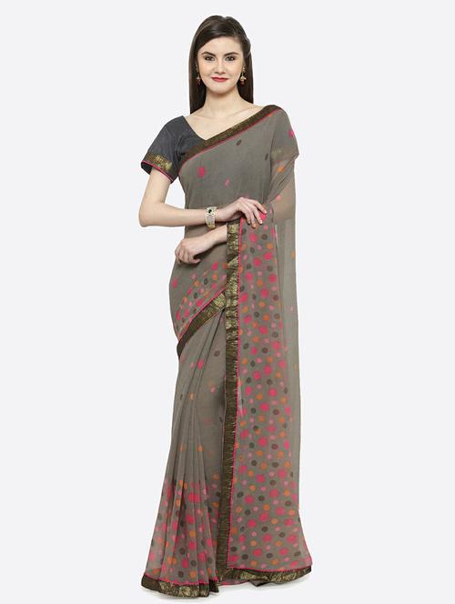 women's polka dots grey colored saree - 13356668 - Very Small Image - 1