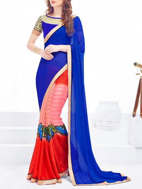 blue georgette half and half saree with blouse - 13356684 - Very Small Image - 1