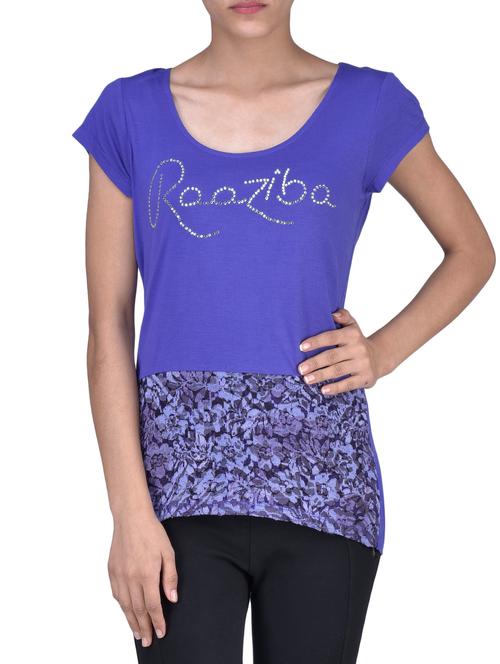 purple viscose printed embellished top - 1335880 - Very Small Image - 1