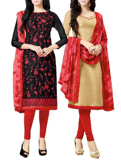 black art silk printed churidaar suit combos dress material - 13362228 - Very Small Image - 1