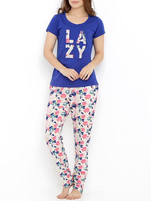 blue printed cotton pyjama set - 13362450 - Very Small Image - 1