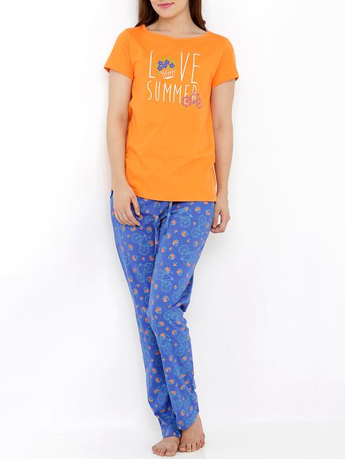 orange printed cotton pyjama set - 13362461 - Very Small Image - 1