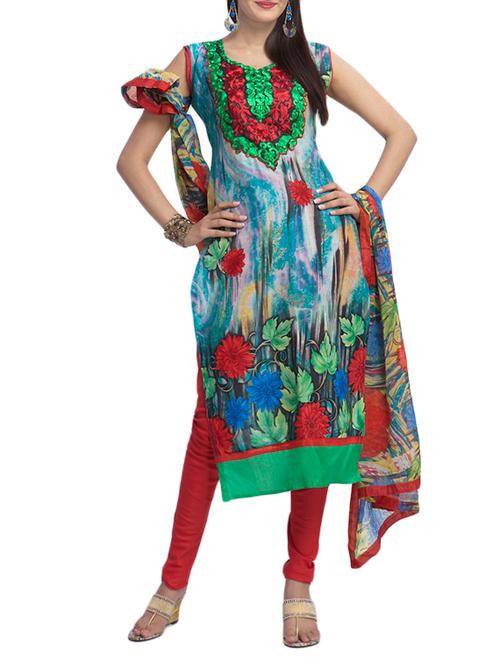 multi colored cotton unstitched suit - 13363810 - Very Small Image - 1