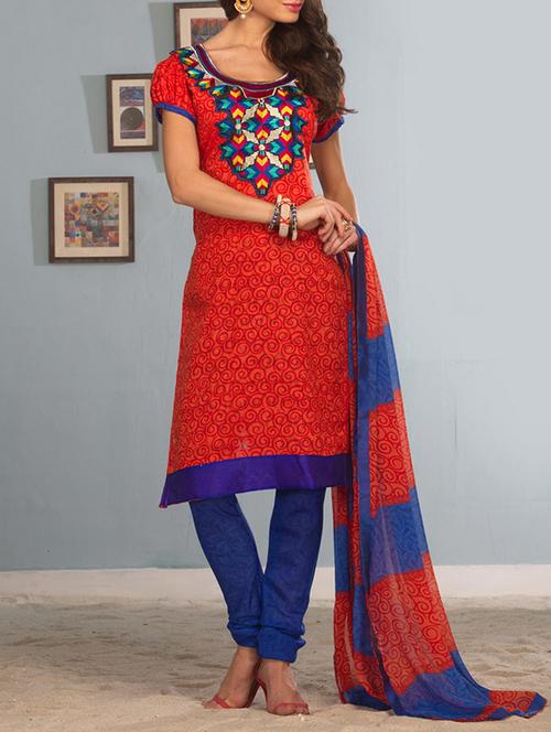 orange cotton unstitched suit - 13363818 - Very Small Image - 1