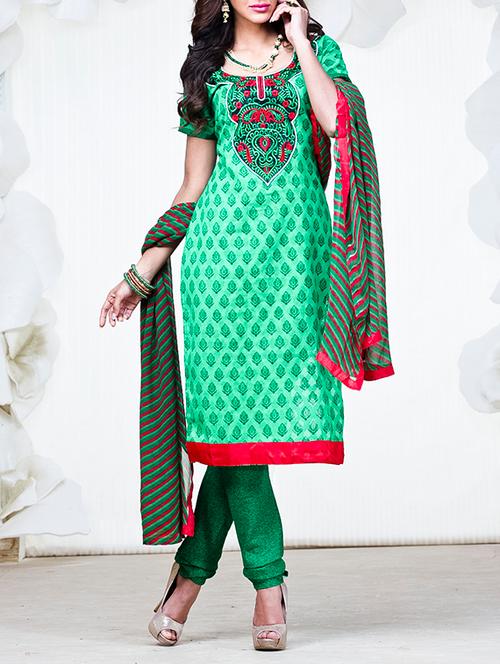 green cotton unstitched suit - 13363821 - Very Small Image - 1