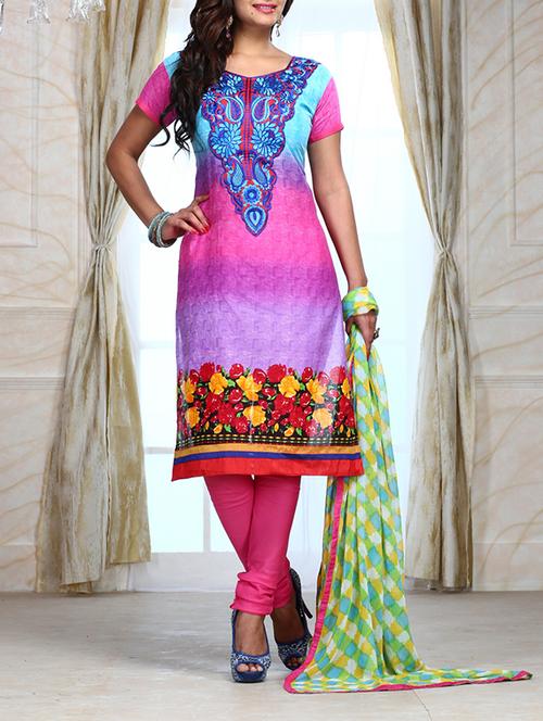 pink cotton unstitched suit - 13363833 - Very Small Image - 1