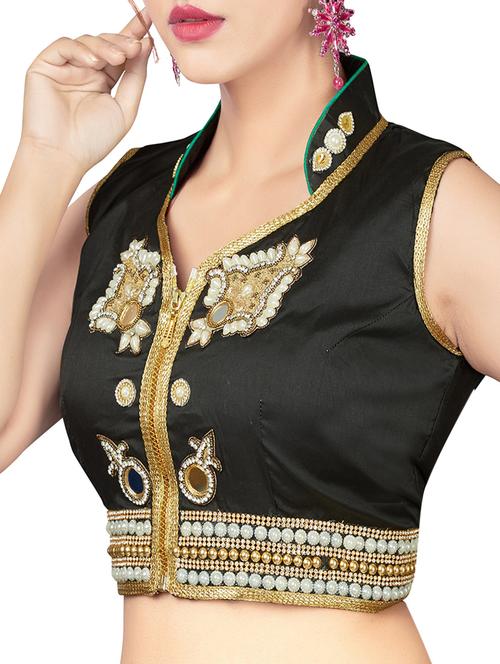 black spandex blend embellished blouse - 13364380 - Very Small Image - 1