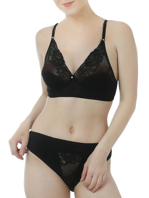 black cotton bras and panty set - 13367866 - Very Small Image - 1