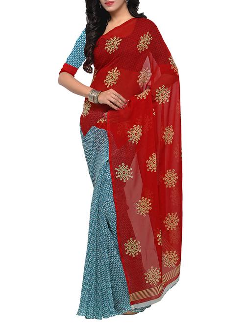 multi colored georgette printed saree with blouse - 13370077 - Very Small Image - 1