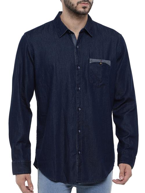 navy blue cotton casual shirt - 13370361 - Very Small Image - 1