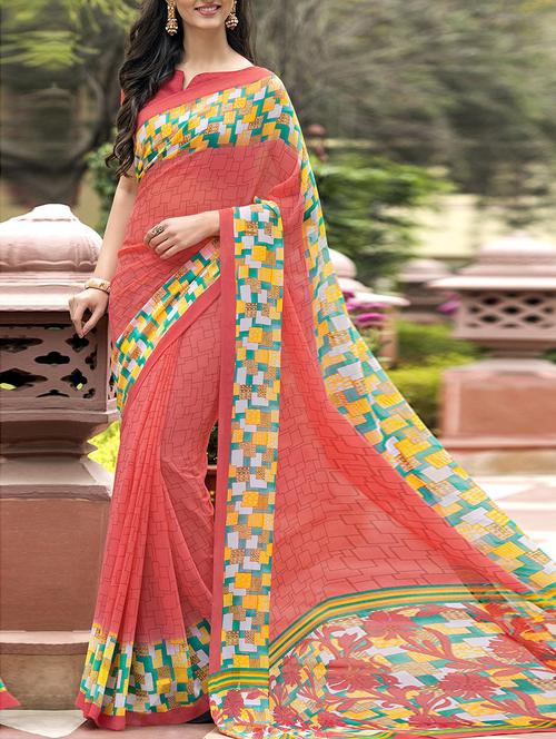 pink faux georgette printed saree with blouse - 13372110 - Very Small Image - 1