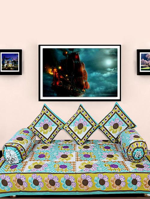 kariba 100% cotton traditional turquoise diwan set. - 13372250 - Very Small Image - 1