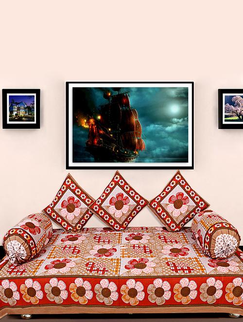 kariba 100% cotton traditional rust diwan set. - 13372251 - Very Small Image - 1