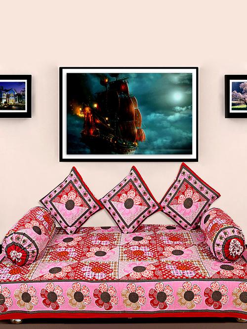 kariba 100% cotton traditional pink diwan set. - 13372253 - Very Small Image - 1